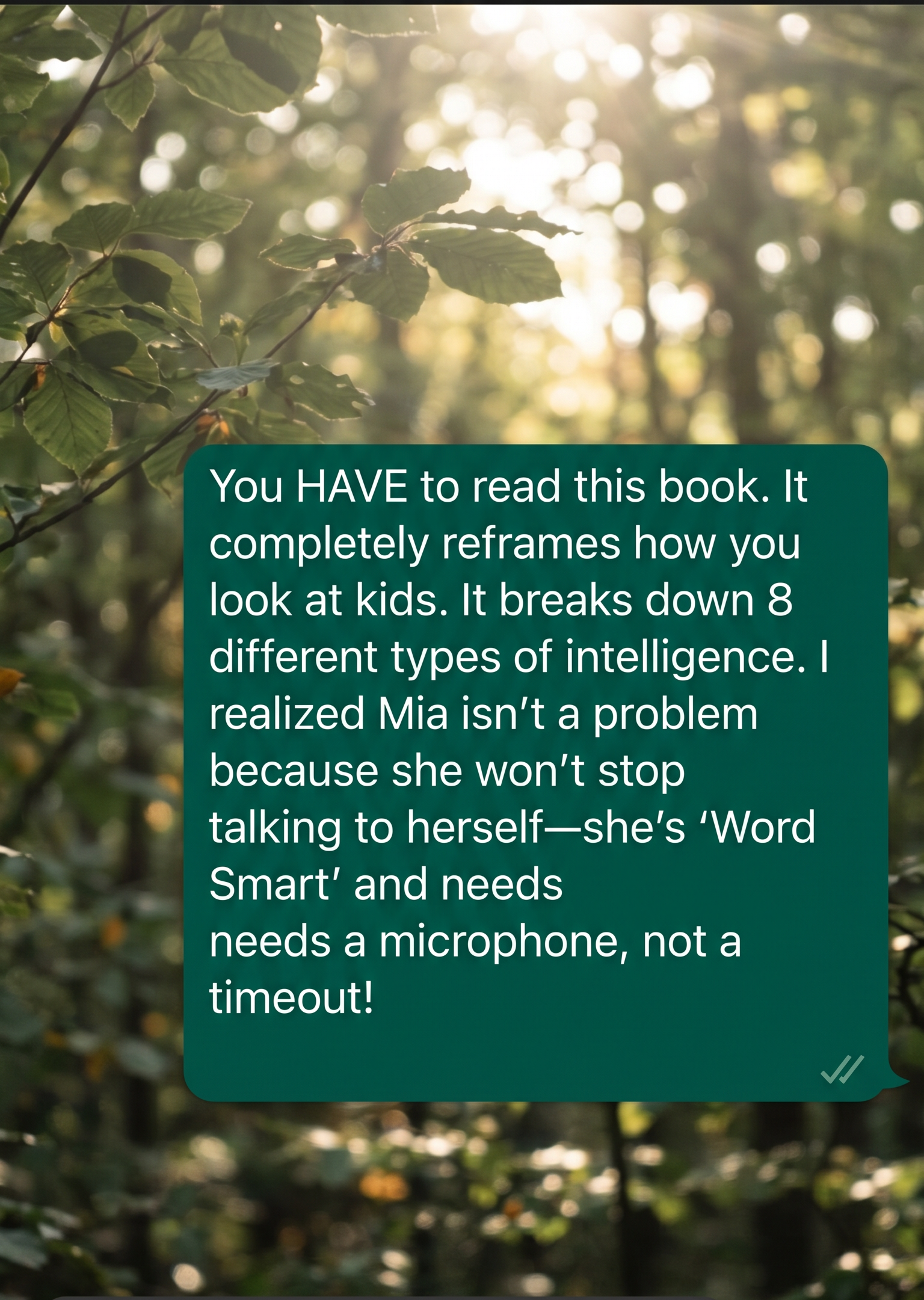 WhatsApp message about the 8 types of intelligence