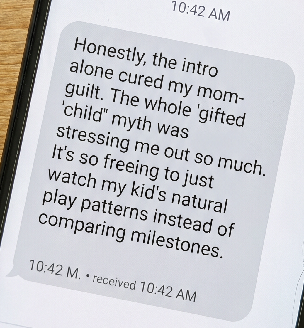 Text message about the gifted child myth being freeing